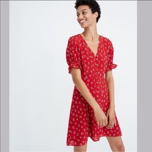NWOT MADEWELL Ruffle Sleeve Silk Dress Lillies 8